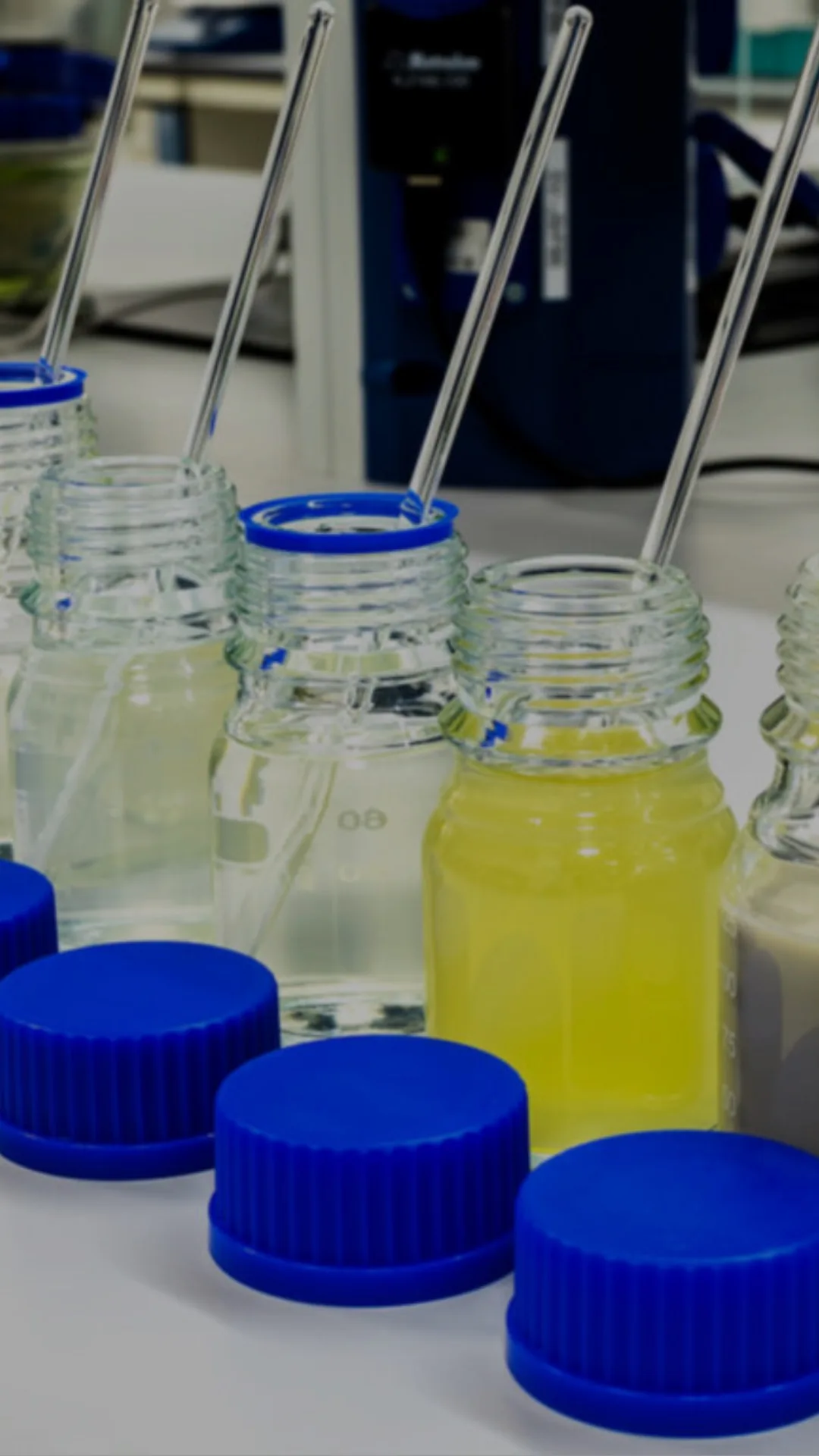 Industrial fluid sample bottles in the Tribo-Labs laboratory