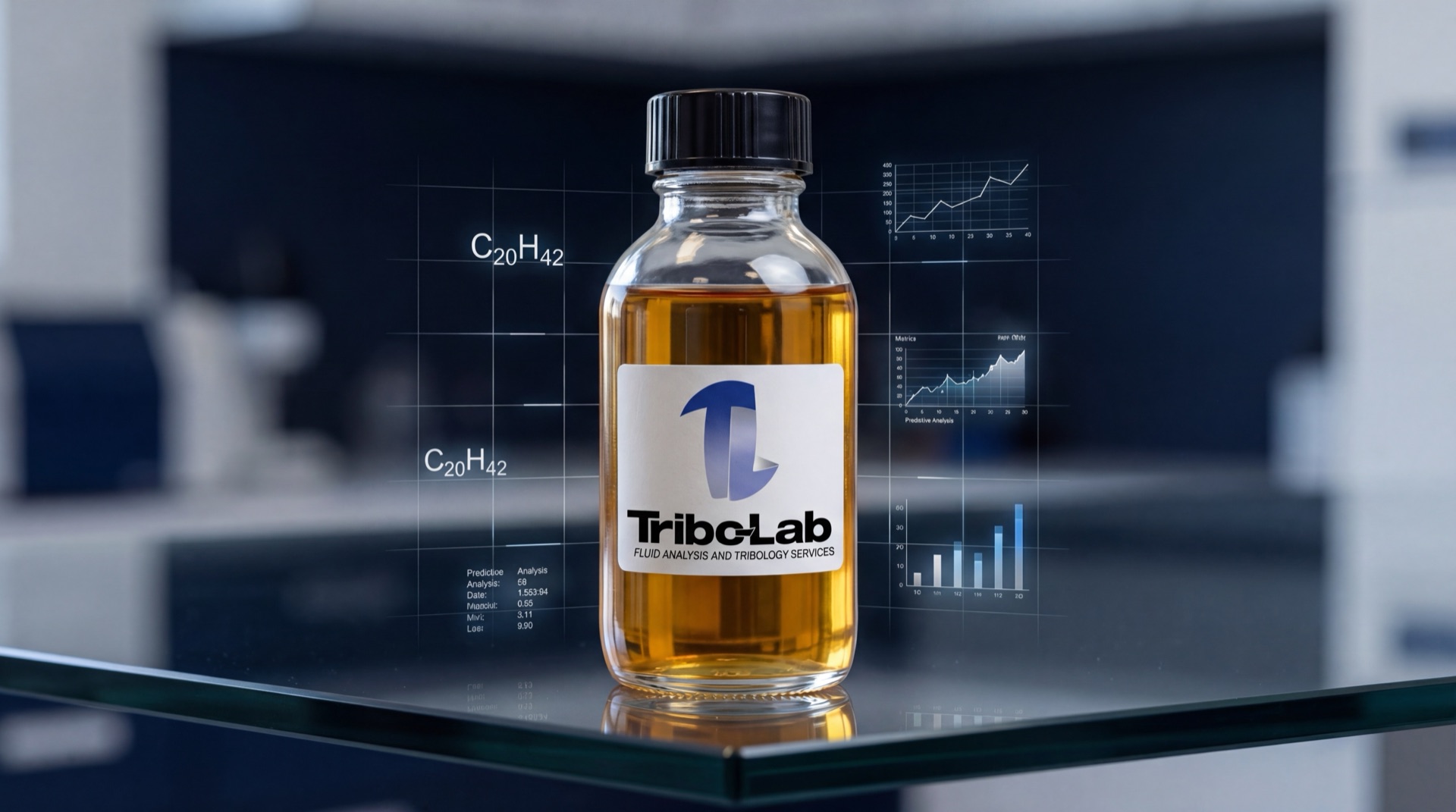 Tribo-Labs oil sample bottle on the laboratory bench